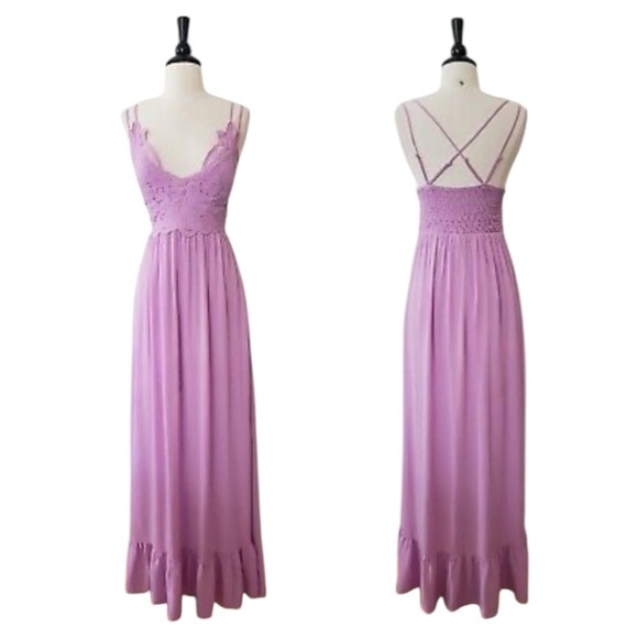 Rue 21 Purple Lace Maxi Slip Dress Formal Cocktail Wedding Summer Medium - Picture 1 of 16